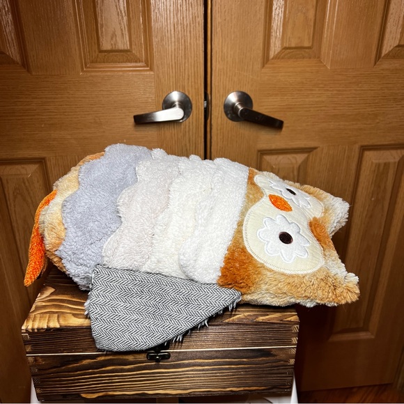 Mixed Media Sensory Textured Plush Owl 19” Corduroy Knit Tweed Pillow - Picture 4 of 13